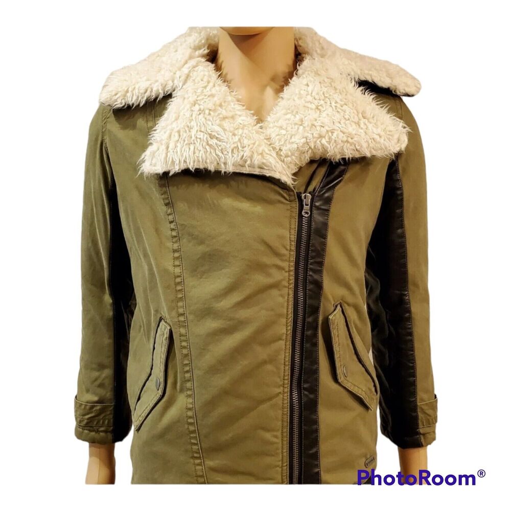 $195 Converse women's XS Olive green military faux fur trim NWT